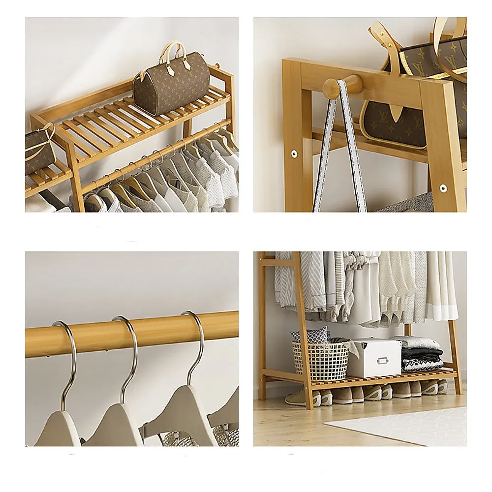 5-Tier Bamboo Clothes Rack with 7 Shelves and Hooks