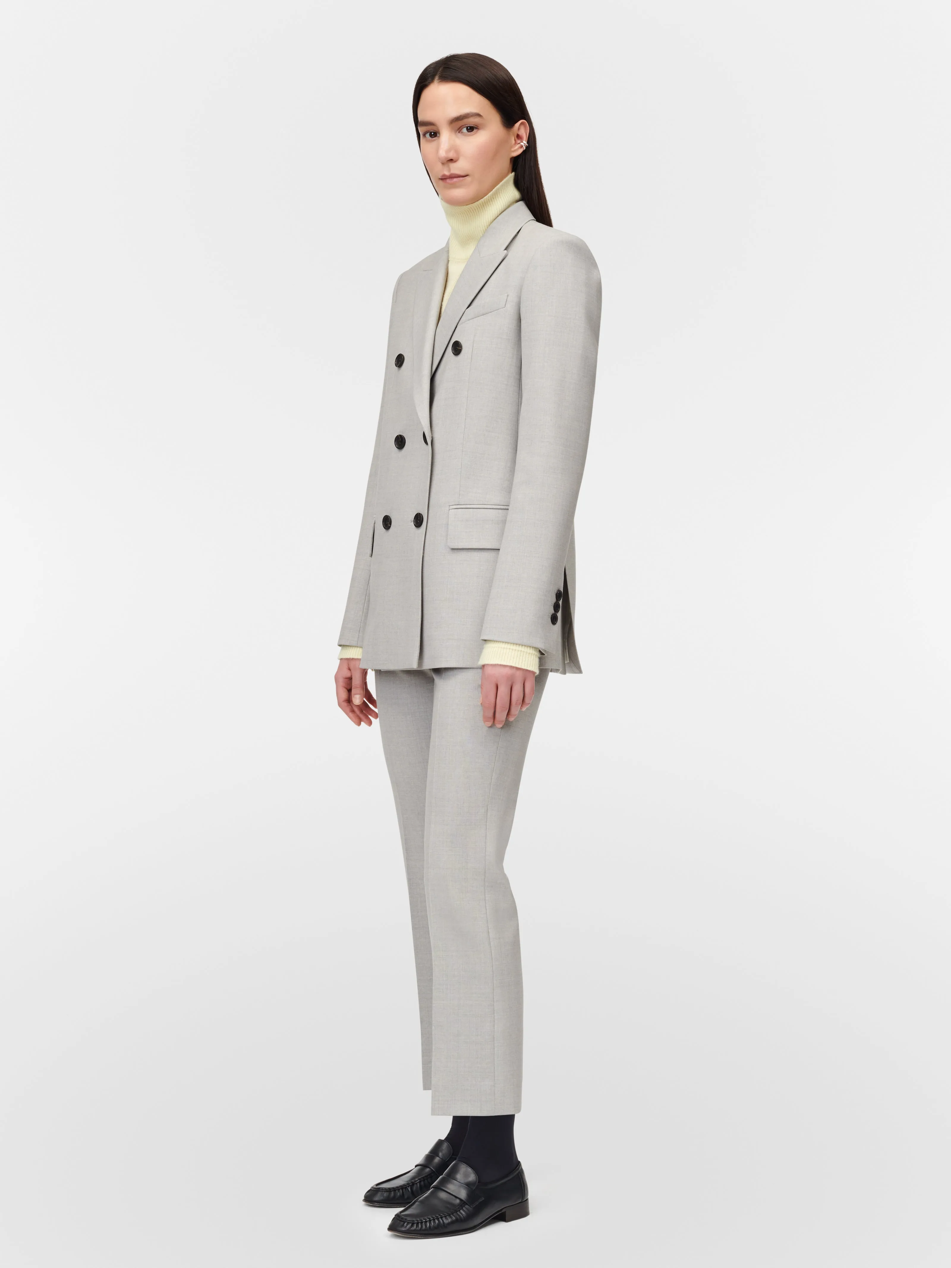 6-Button Double Breasted Blazer in Pale Grey Melange