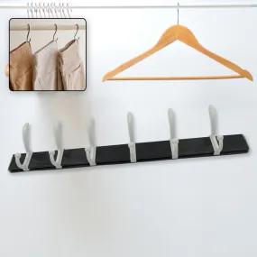 7572 Cloth hanger, Wall Door Hooks Rail for Hanging Clothes for Hanging Hook Rack Rail, Extra Long Coat Hanger Wall Mount for Clothes, Jacket, Hats, 6 Hook With Eco-friendly Liquid Adhesive Glue