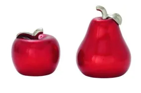 9"Ceramic Red Apple/Pear Set of Two - Home Decor