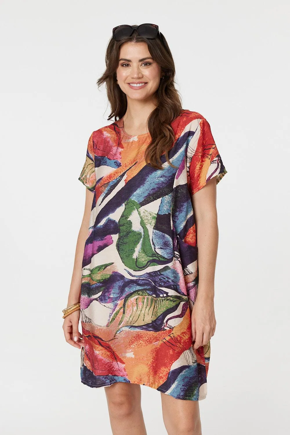 Abstract Print Short Sleeve Shift Dress