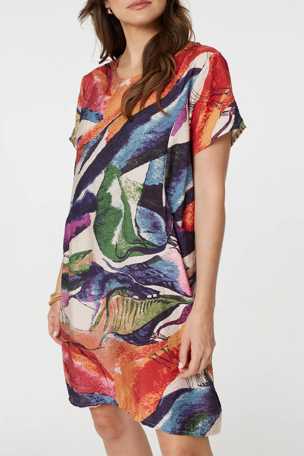 Abstract Print Short Sleeve Shift Dress