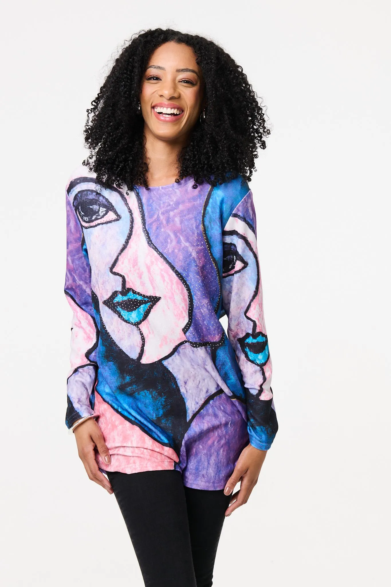 Abstract Sequin Detail Tunic Top