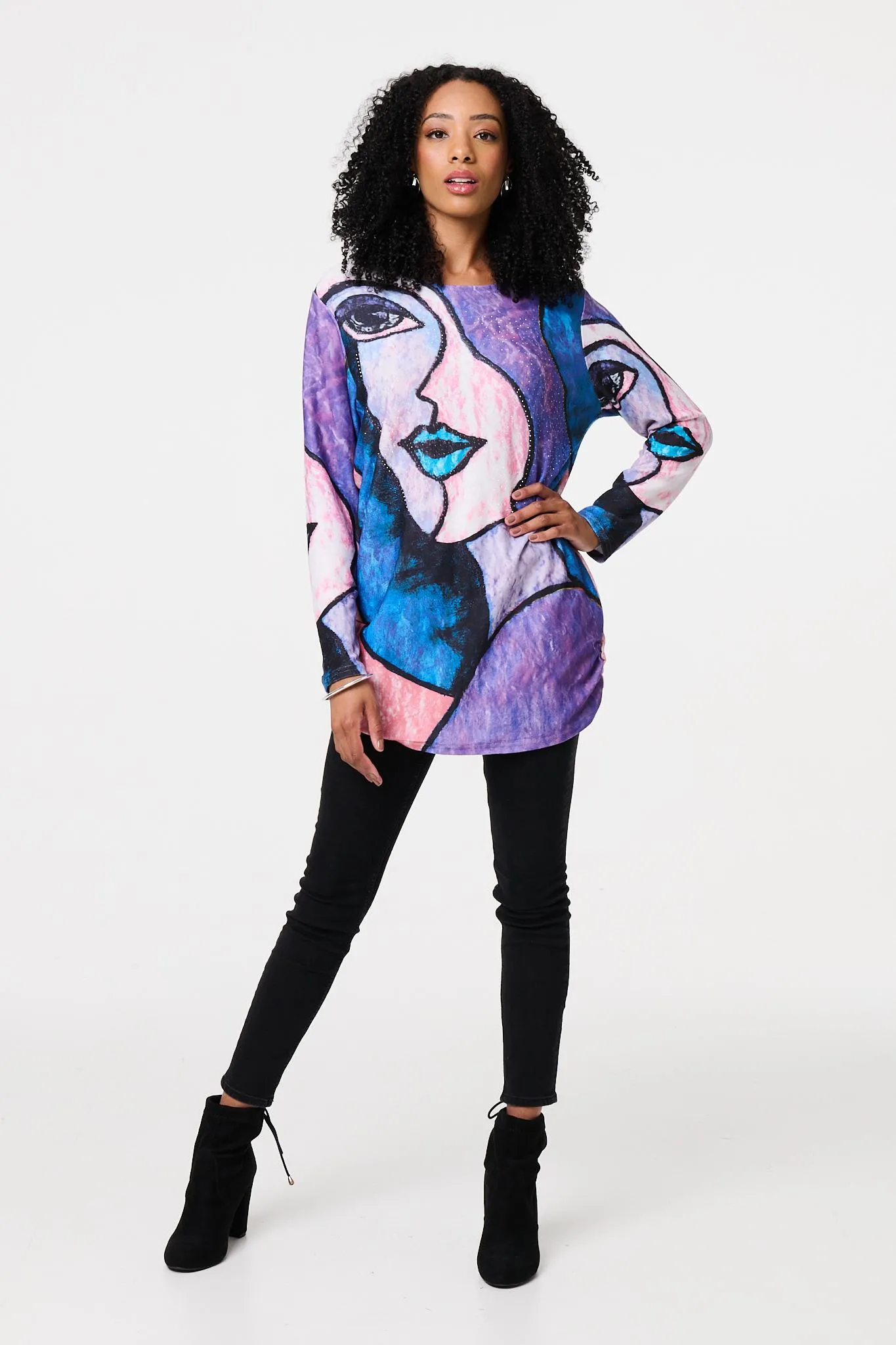 Abstract Sequin Detail Tunic Top