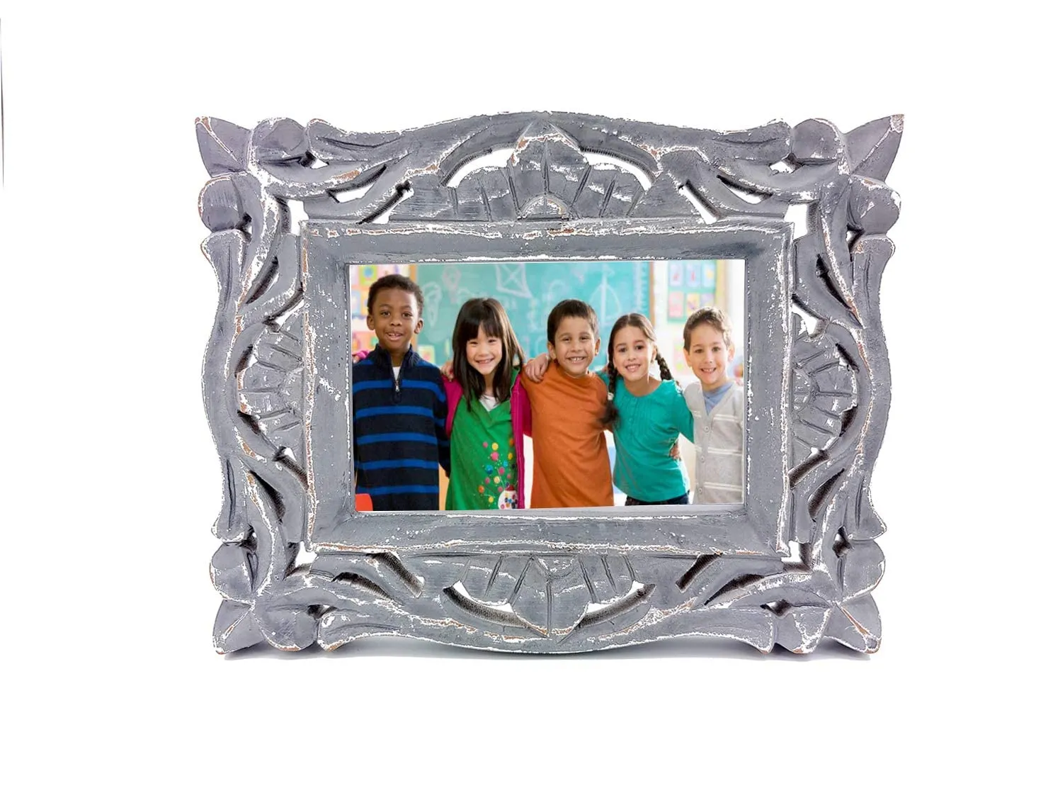 Adan's Homes AHPF02 Decorative Handcrafted Wooden Photo Frame for Home Décor, Living Room (Silver)