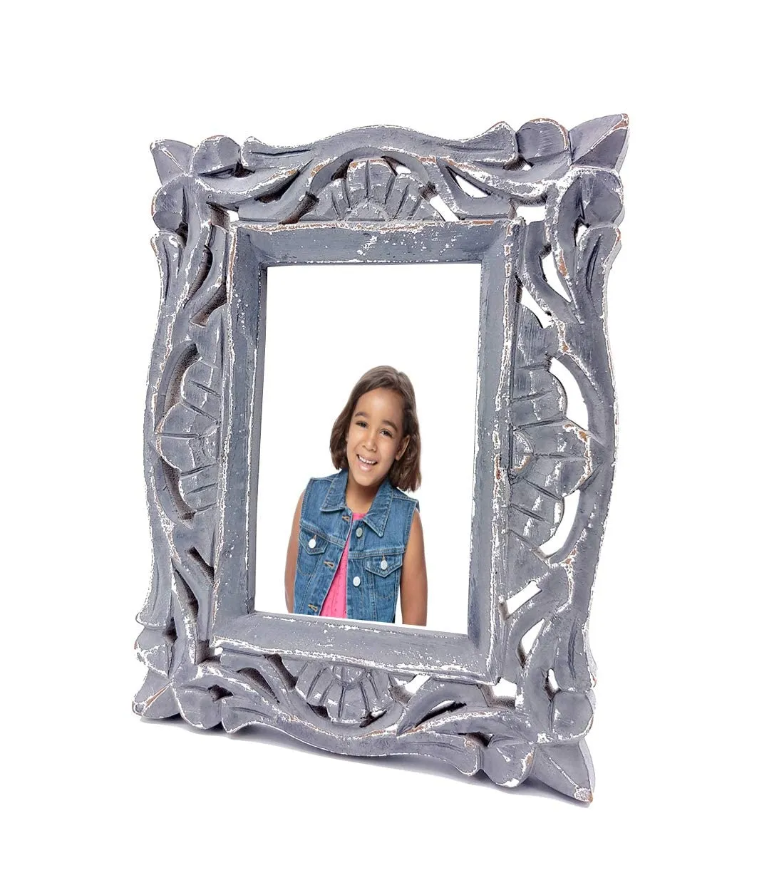 Adan's Homes AHPF02 Decorative Handcrafted Wooden Photo Frame for Home Décor, Living Room (Silver)