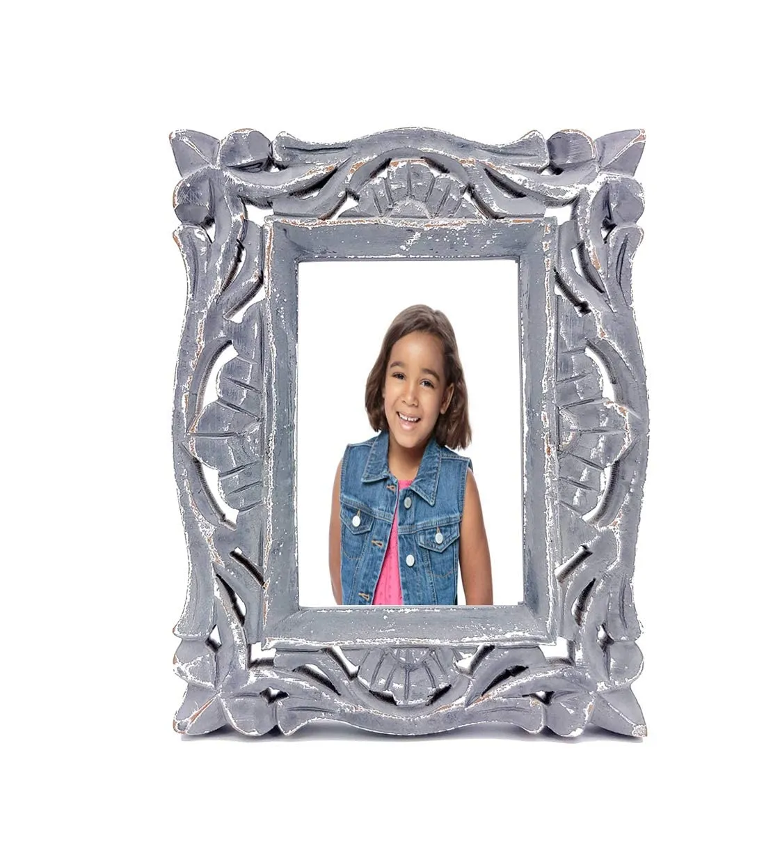 Adan's Homes AHPF02 Decorative Handcrafted Wooden Photo Frame for Home Décor, Living Room (Silver)