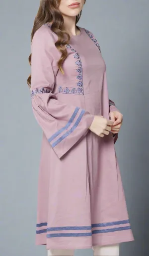 Aicha Embroidered Cotton Modest Midi Tunic - Mauve