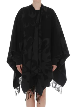 Alexander McQueen Swallow Print Fringed Poncho