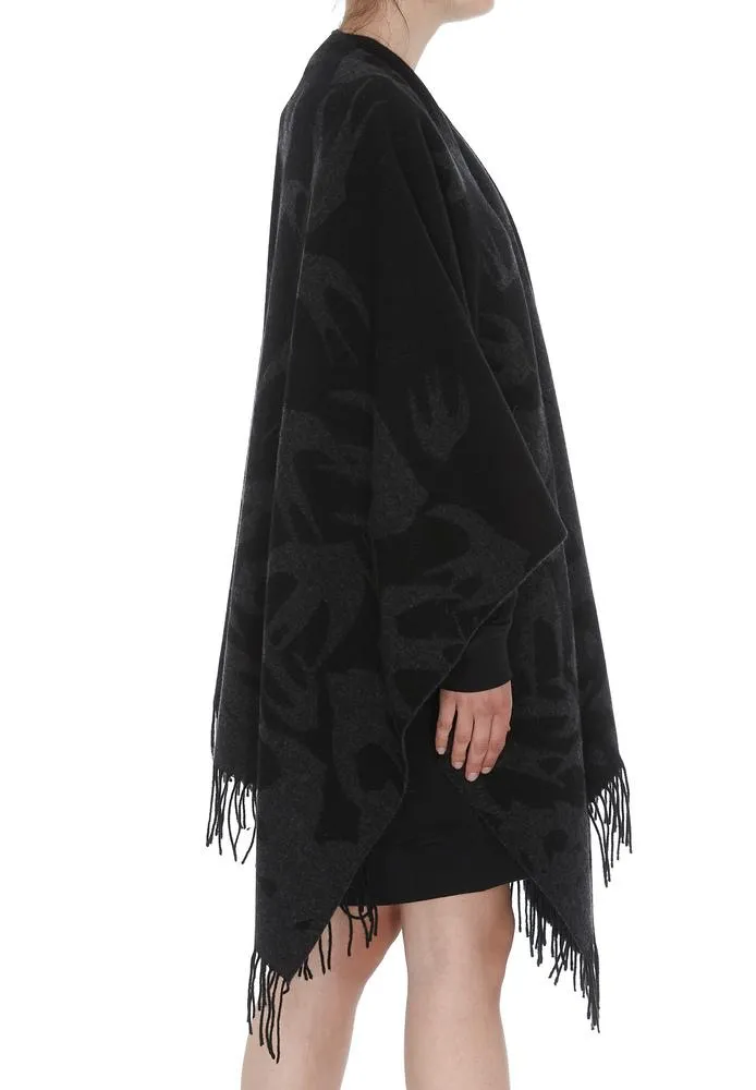 Alexander McQueen Swallow Print Fringed Poncho