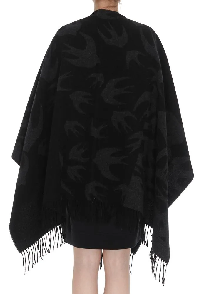 Alexander McQueen Swallow Print Fringed Poncho