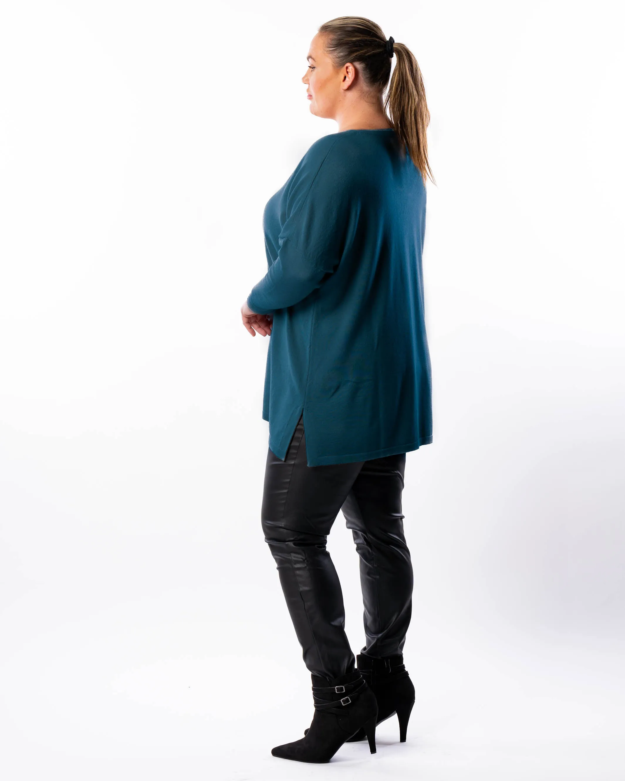 All I Really Want Oversized V-neck Merino Wool Knit - Teal