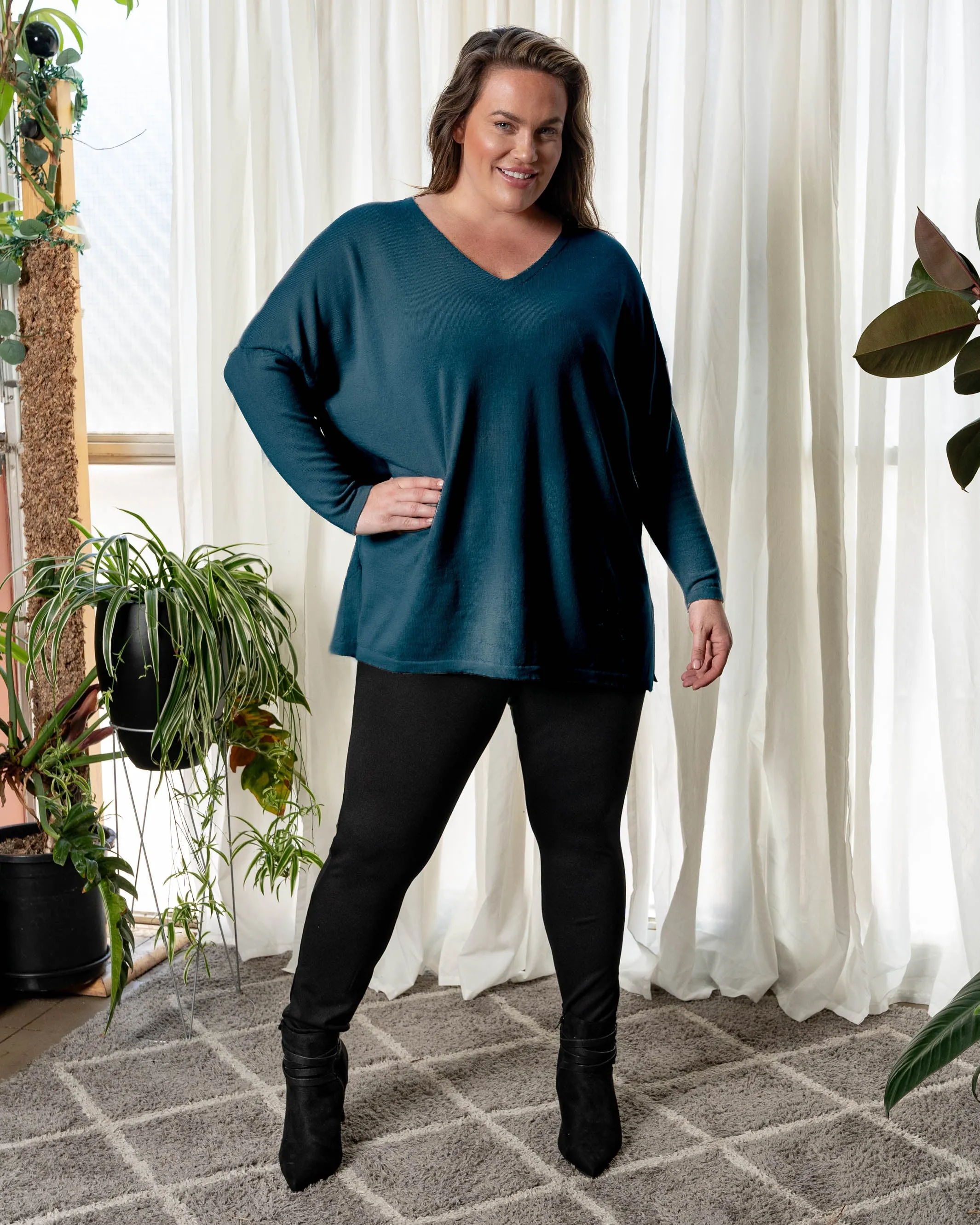 All I Really Want Oversized V-neck Merino Wool Knit - Teal