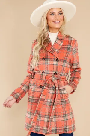 Always A Possibility Coral Orange Plaid Coat