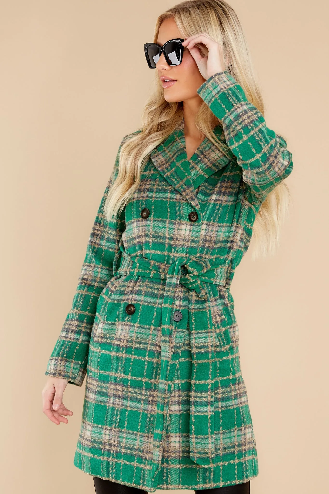 Always A Possibility Green Plaid Coat