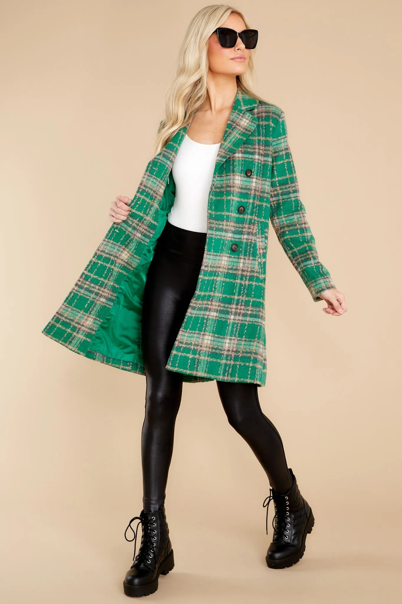 Always A Possibility Green Plaid Coat