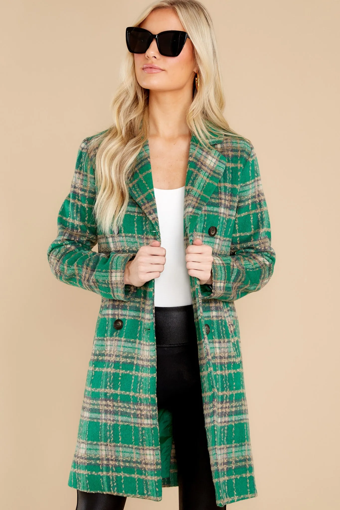 Always A Possibility Green Plaid Coat