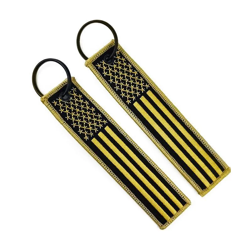 American flag embroidered key chain pendant