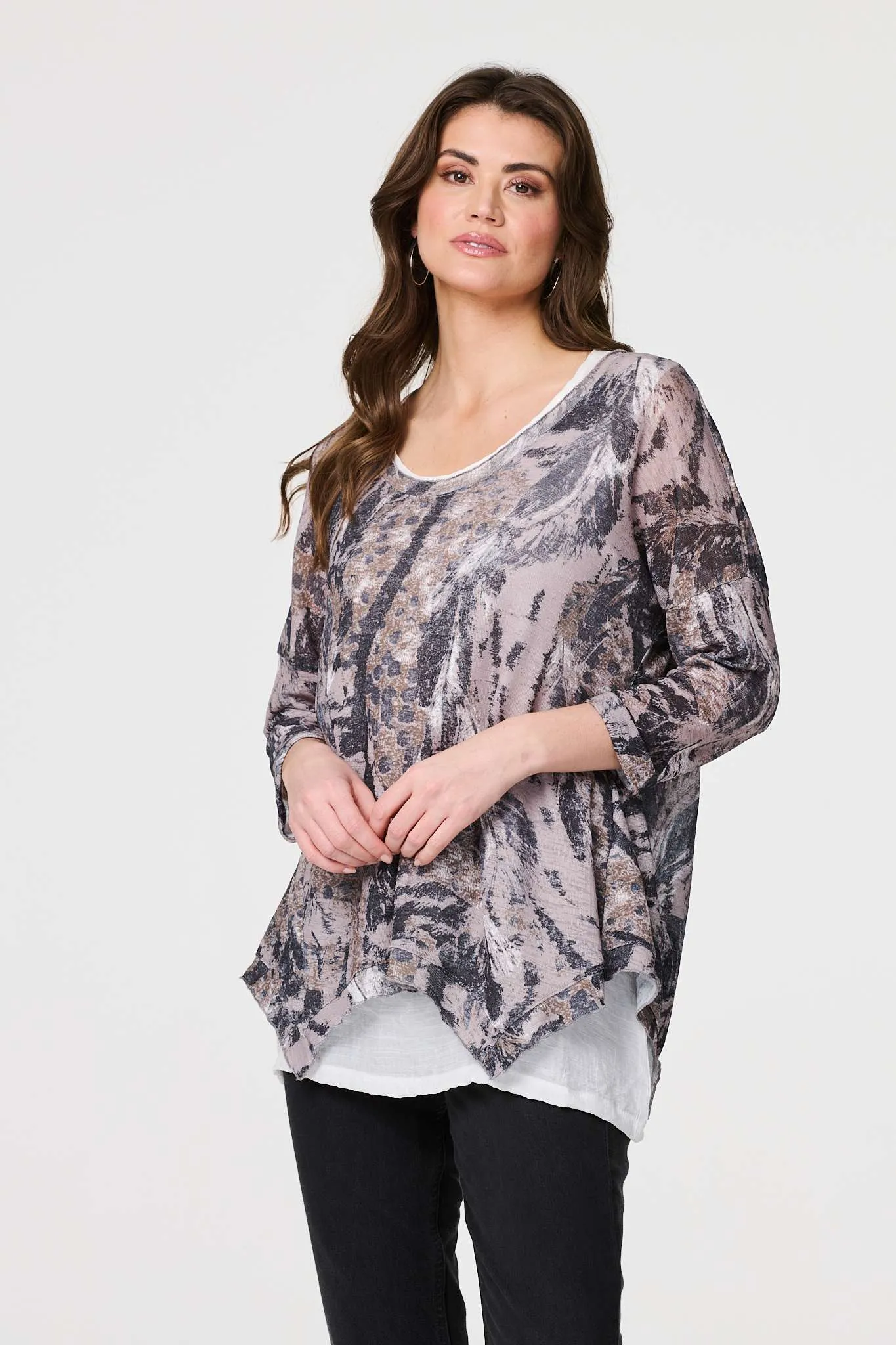 Animal Print Double Layer Relaxed Tunic Top