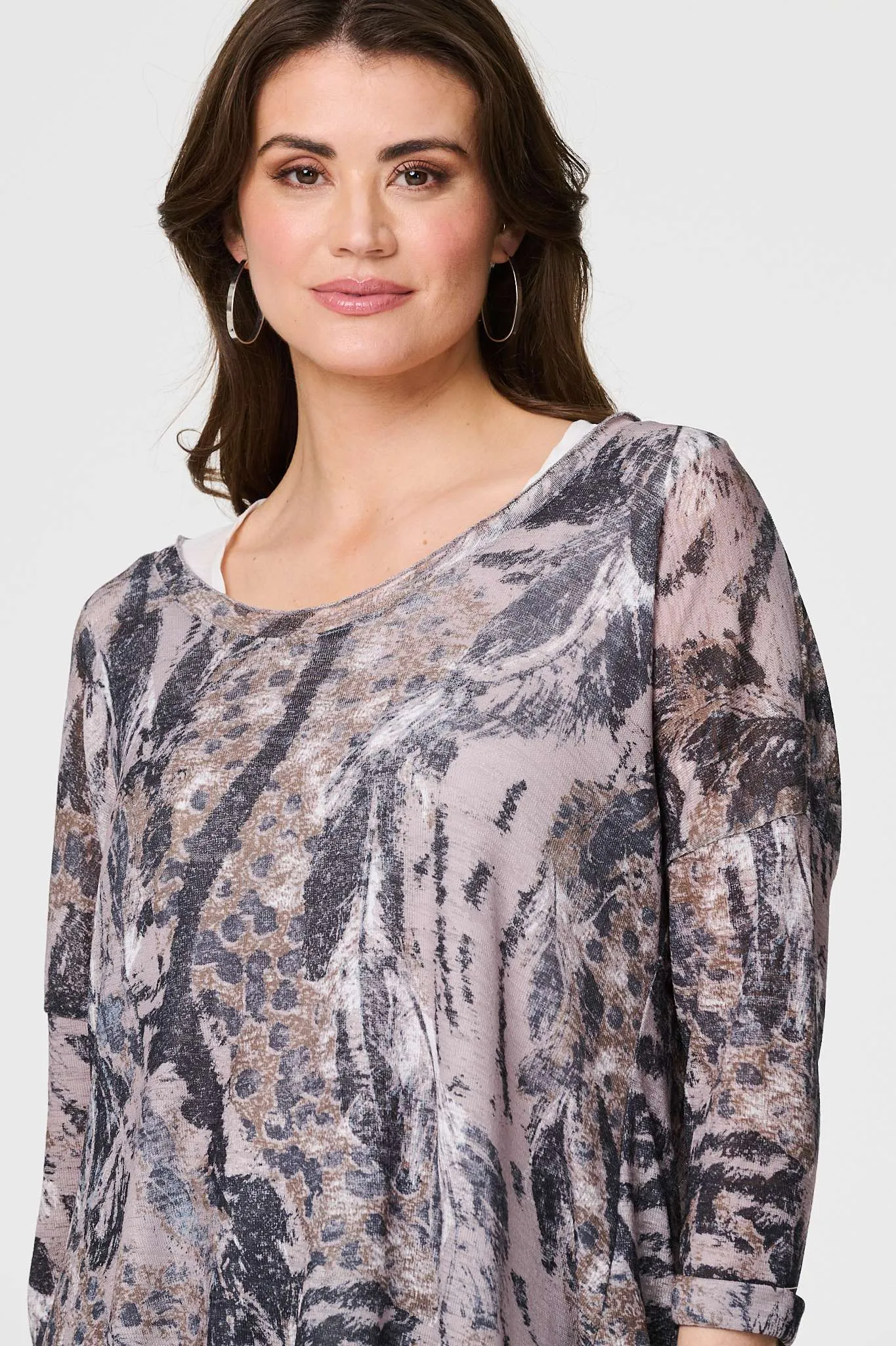 Animal Print Double Layer Relaxed Tunic Top