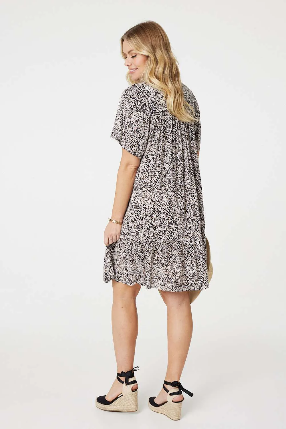 Animal Print Knee Length Smock Dress