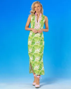 Ashley Sleeveless Long Dress in Palm Print