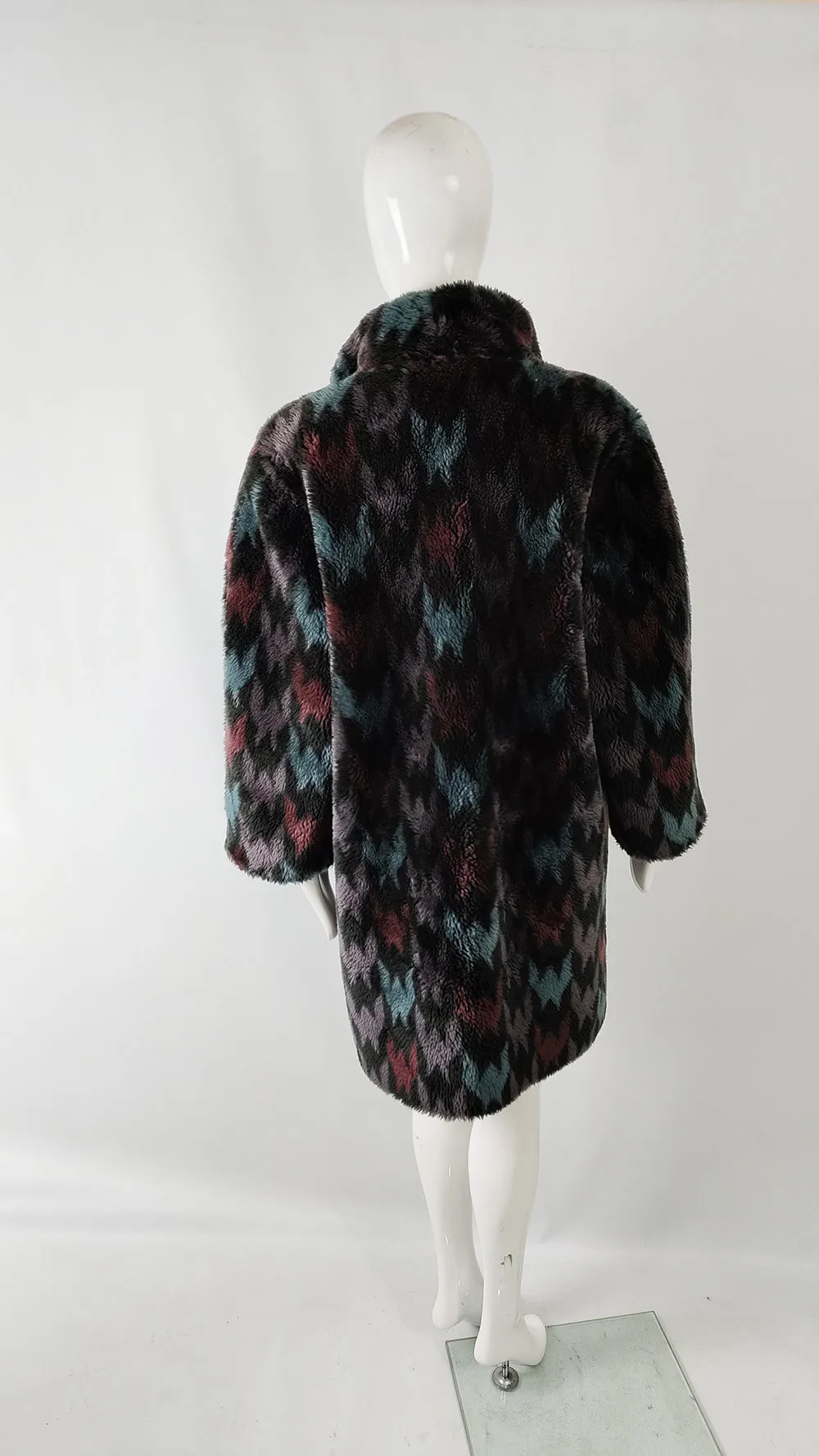 Astraka Vintage Womens Dramatic Printed Faux Fur Coat, 1980s