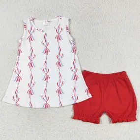 Baby Girls Clothes 4th Of July Bows Tunic Tops Shorts Sets GSSO1199