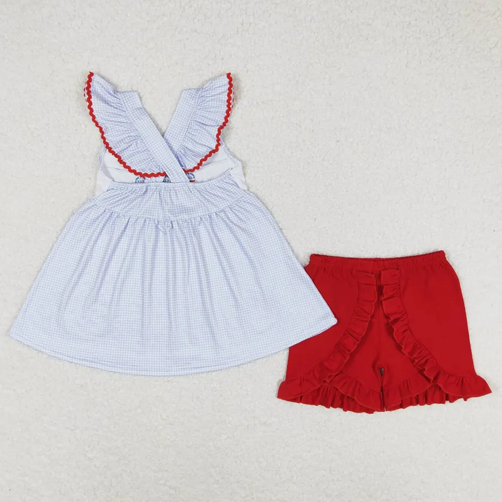 Baby Girls Clothes 4th Of July Popsicle Straps Tunic Top Ruffle Shorts Sets GSSO0798