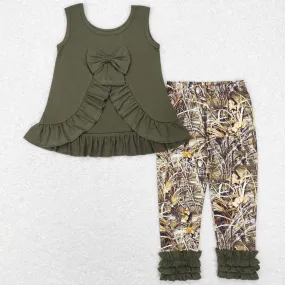 Baby Girls Clothes Brown Sleeveless Bow Tunic Icing Ruffle Camo Legging Sets GSPO1089