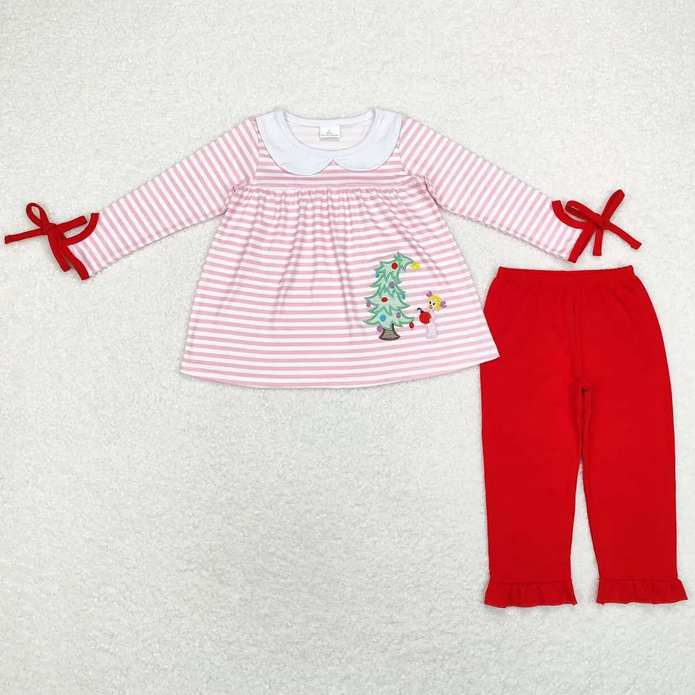 Baby Girls Clothes Christmas Tree Dog Tunic Tops Ruffle Pants Sets GLP1677