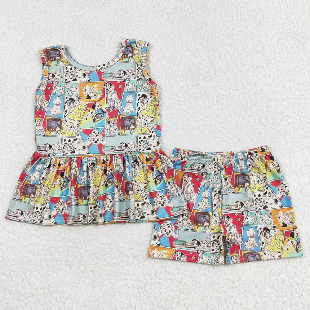 Baby Girls Clothes Dogs Sleeveless Tunic Tops Summer Shorts Sets GSSO1309