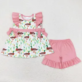 Baby Girls Clothes Duck Pink Bows Tunic Tops Ruffle Shorts Clothes Sets GSSO0517