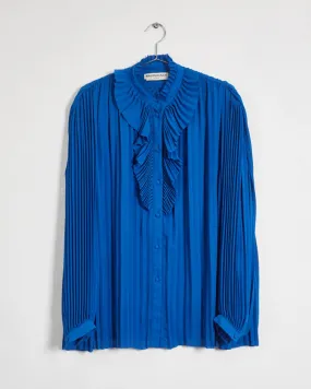 Balenciaga resort '17 pleated ruffle blouse, blue, 8