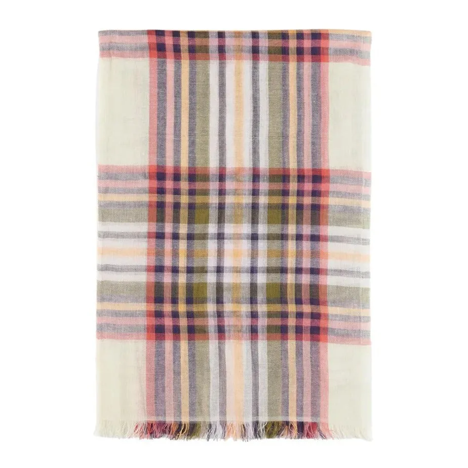 Barbour Summer Lonnen Checked Scarf in White Classic Tartan