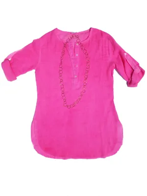 Batiste Cotton Beach Cover Up Top Hot Pink