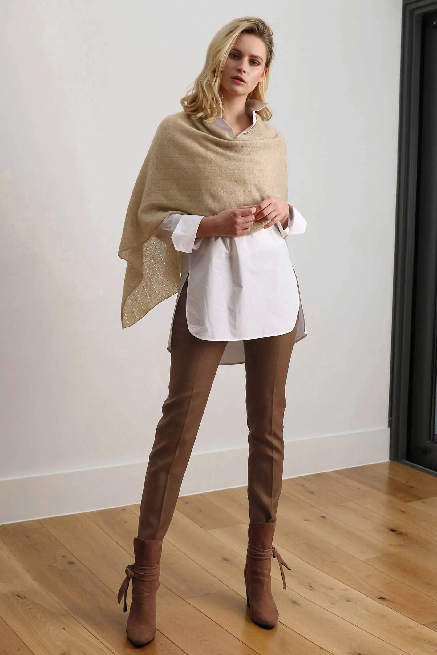 Beige cashmere poncho Multiway