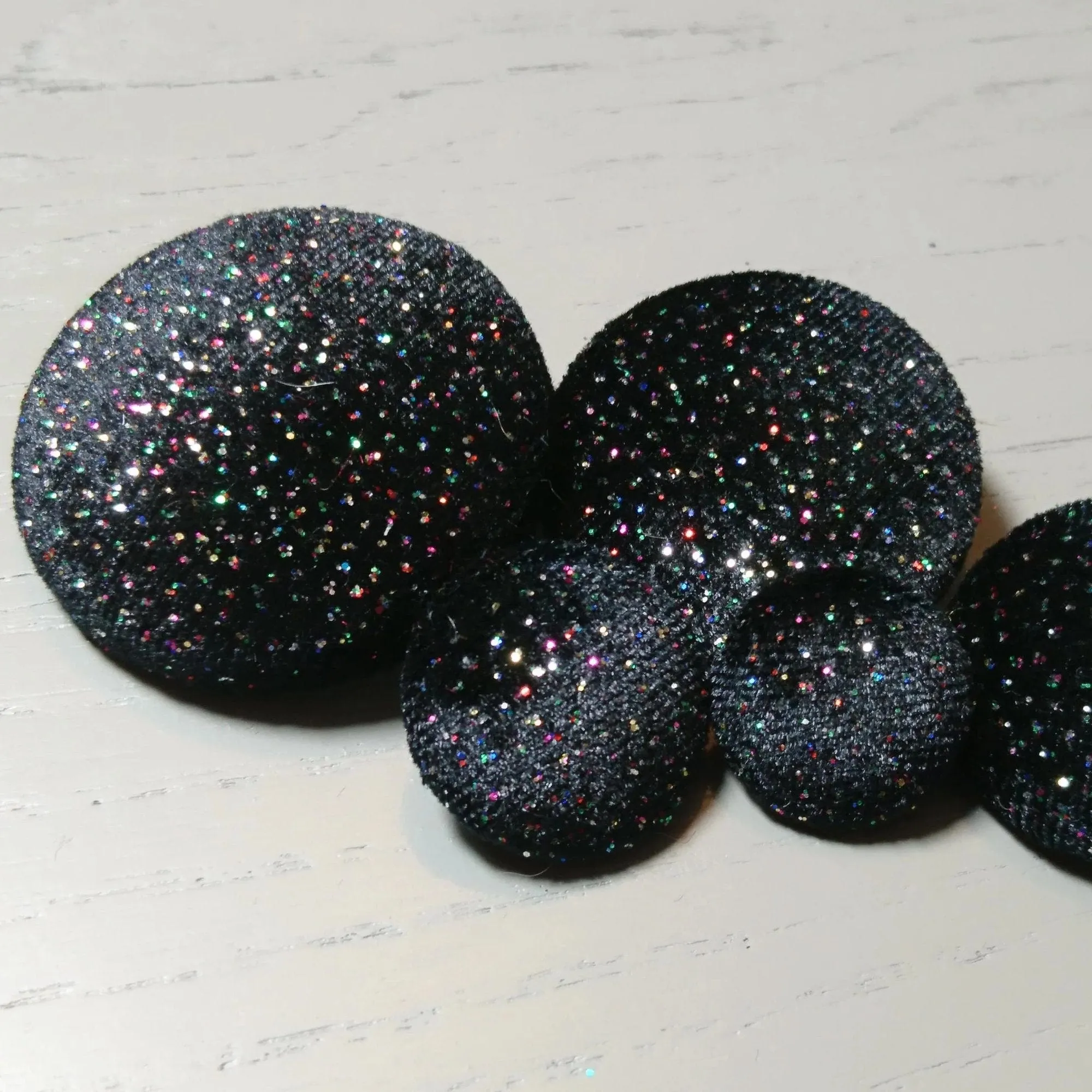 Black Sparkly Velvet Buttons - Choice of Sizes