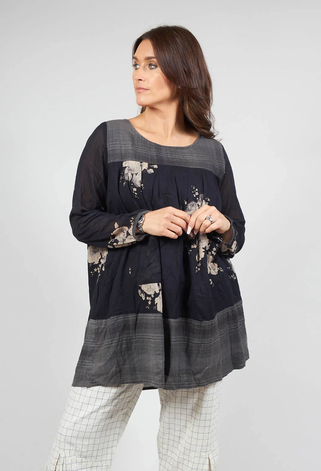 Blandine Tunic Dress in Fleurs Carreaux