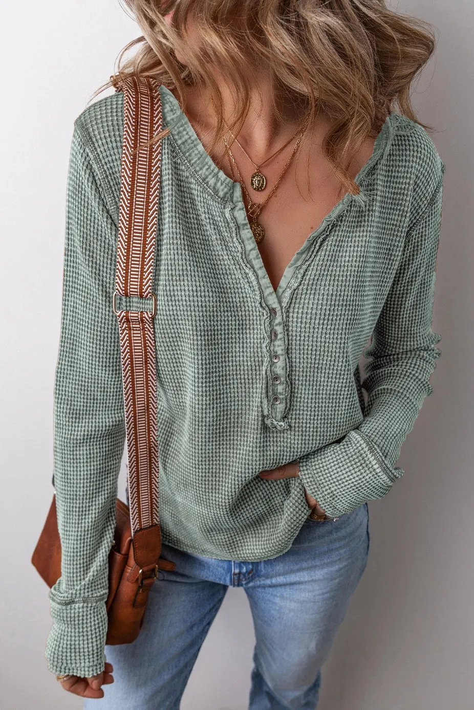 Blouse - Daily Regular Long Sleeve Coffee Top, Smoke Green