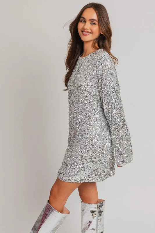 Bohemian Flirty Party Long Sleeve Sequin Mini Dress