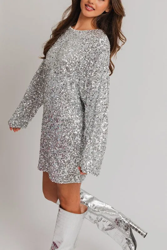 Bohemian Flirty Party Long Sleeve Sequin Mini Dress