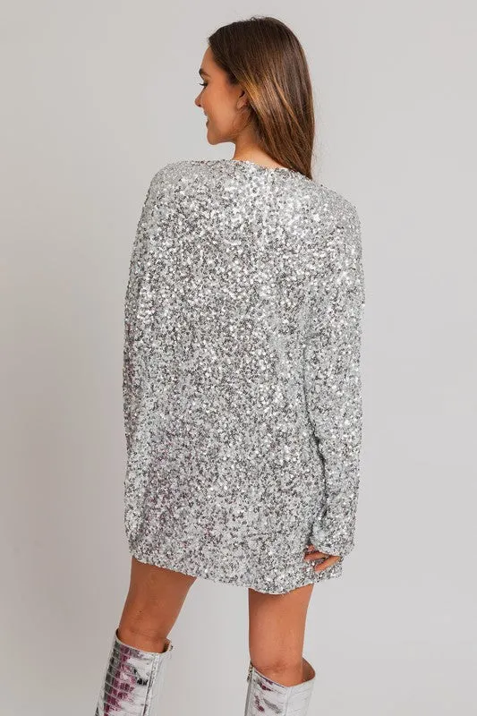 Bohemian Flirty Party Long Sleeve Sequin Mini Dress