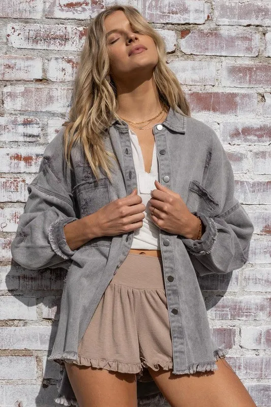 Bohemian POL Fringe Distressed Oversized Jacket