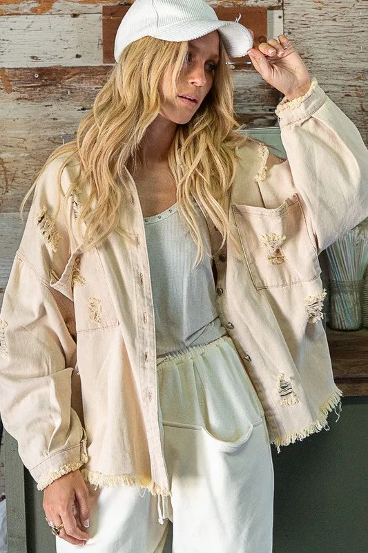 Bohemian POL Fringe Distressed Oversized Jacket