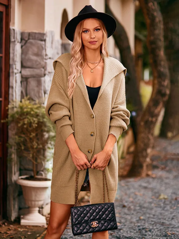 Boho Women's Solid Color Pocket Long Cardigan Sweater Coat