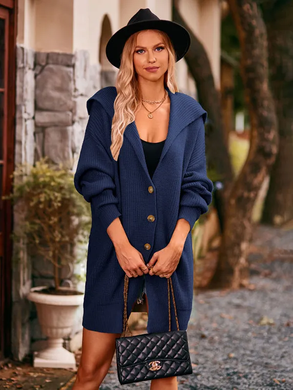 Boho Women's Solid Color Pocket Long Cardigan Sweater Coat