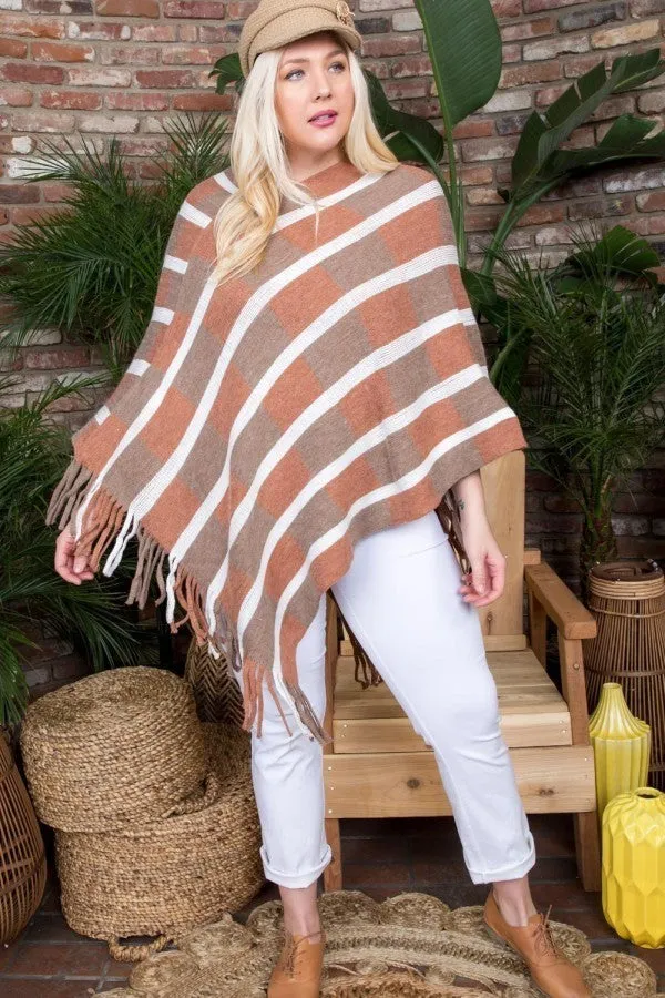 Bottom Tassel Edge Striped Poncho