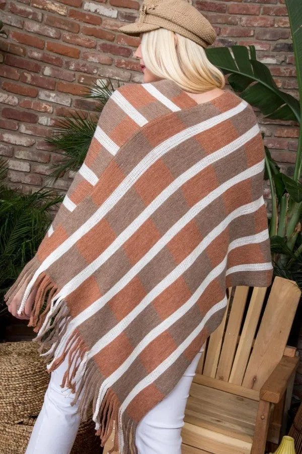 Bottom Tassel Edge Striped Poncho