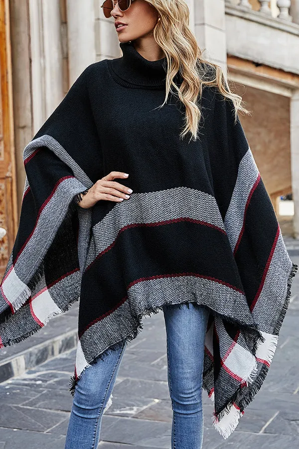 Bubbles and Bonfires Colorblock Knit Poncho